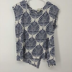 Joie Women's 100% Linen Cap Sleeve Shirt Blue White Floral Top Size Medium